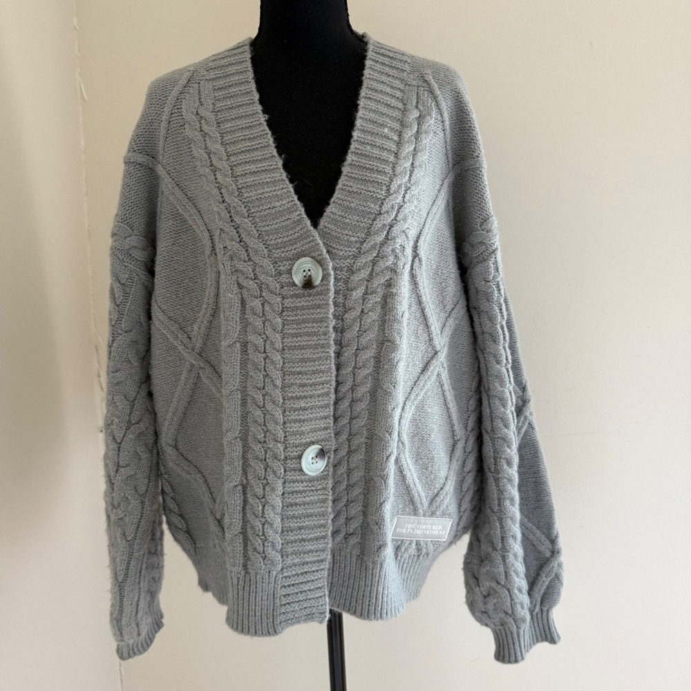 Official Taylor Swift Tortured Poets Gray Cable Knit Cardigan MD/LG Oversized - Picture 1 of 16